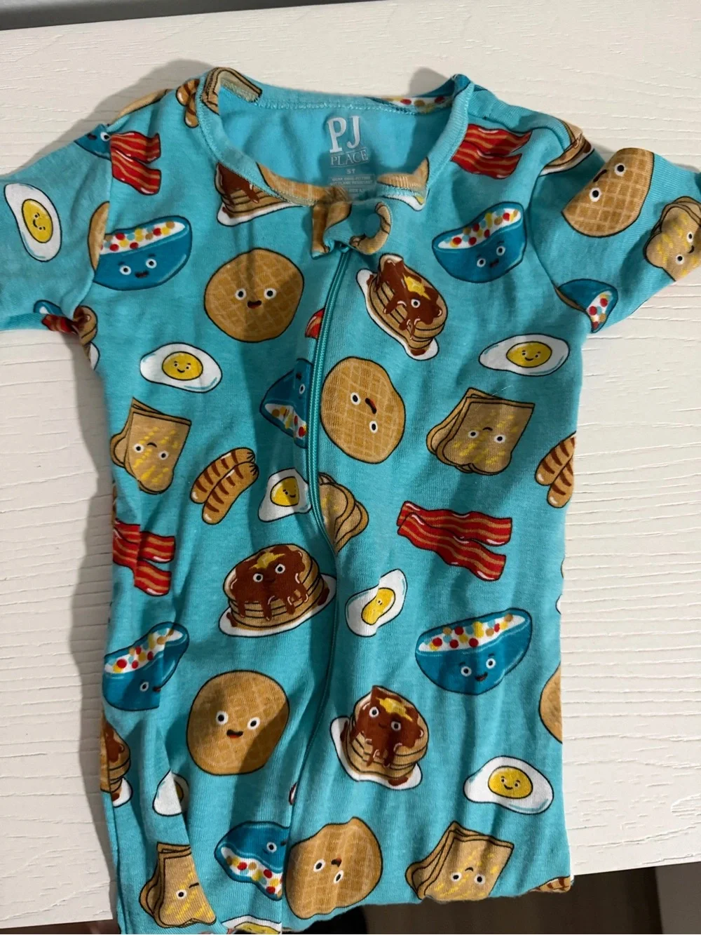 The Children's Place Turquoise Breakfast Print Baby Zipper Romper